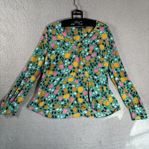 Halogen Long Sleeve Tunic Top Women's Size‎ M Empire Waist Green Floral Tulip